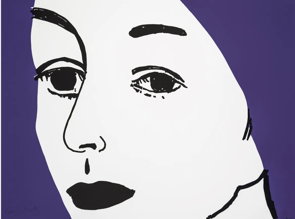 Alex Katz - Ada (black and purple), 2022, 2 Color Woodcut on Somerset Satin White, 300 gsm fine art paper