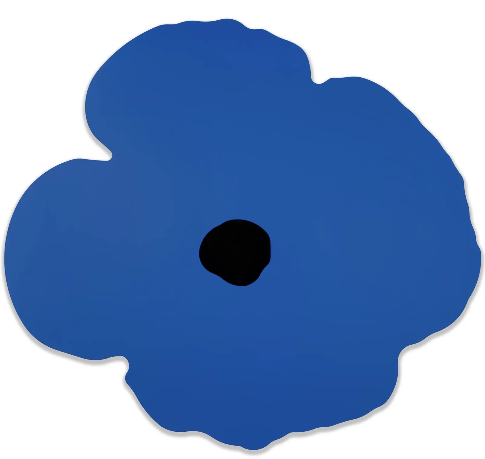 Donald Sultan - Blue Wall Poppy, Oct 15, 2024, Shaped aluminum with acrylic polyurethane paint and black flock