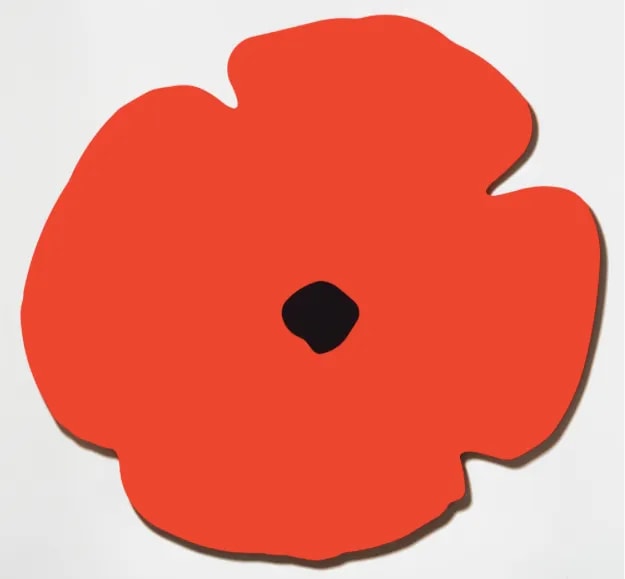 Donald Sultan - Red Wall Poppy, Shaped aluminum with blue powder coat and flocking