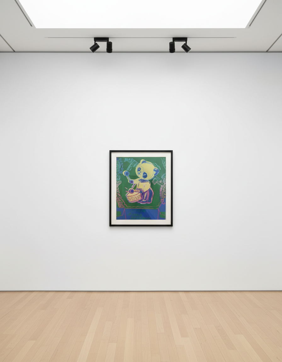 Andy Warhol - Clockwork Panda Drummer from Toy Paintings, 1983, Acrylic and silkscreen Ink on Canvas