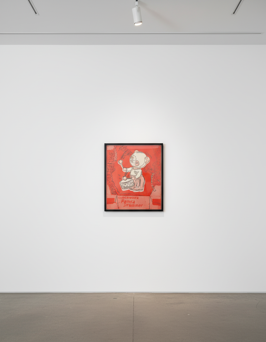 Andy Warhol - Clockwork Panda Drummer  Red from Toy Paintings, 1983, Acrylic and silkscreen Ink on Canvas