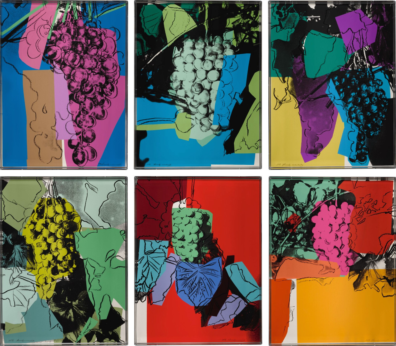 Andy Warhol - Grapes F.S. II 190-195 (Complete Portfolio), 1979, The complete set of six screen prints on Strathmore Brist...