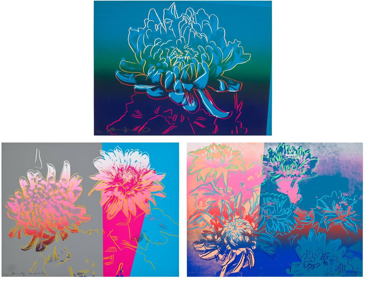 Andy Warhol - Kiku F.S. II 307-309, 1983, The complete set of three screen prints on Rives BFK paper