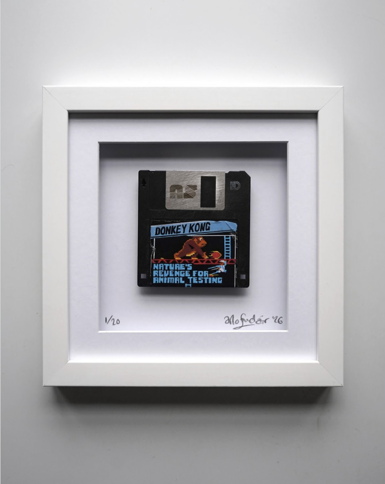 Arlo Sinclair - Donkey Kong: Nature’s Revenge - 3.5” Black, 2026, Hand-painted retro floppy disk: acrylic paint, plastic d...