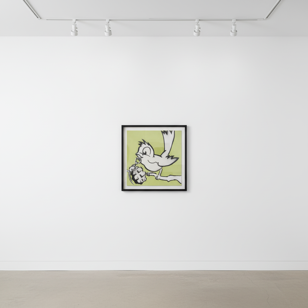 Banksy - Bird With Grenade, 2005, Spray paint and acrylic on canvas