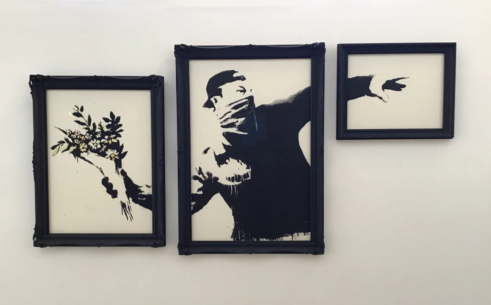 Banksy - Flower Thrower Triptych, 2019, Set of three screen prints on Micron board
