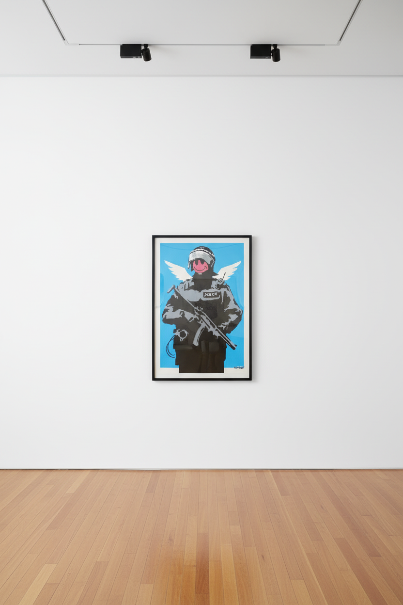 Banksy - Flying Copper (Pink Face) (Signed), 2004, Screen print