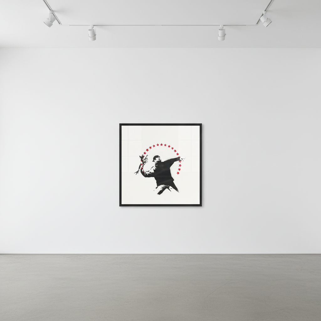 Banksy - Love Is In The Air With Stars, 2003, Spray paint on canvas