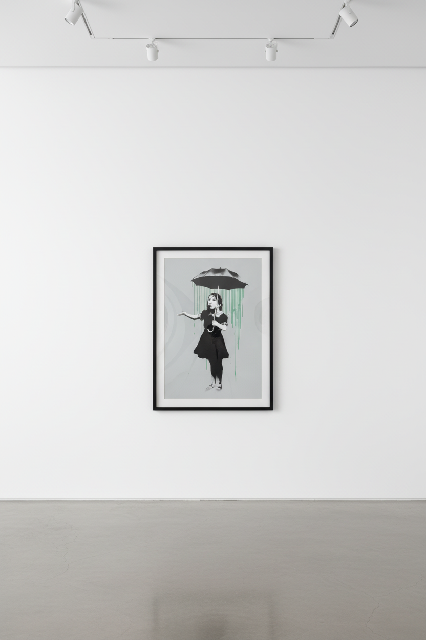 Banksy - NOLA Umbrella Girl Green Rain, 2006, Screen print