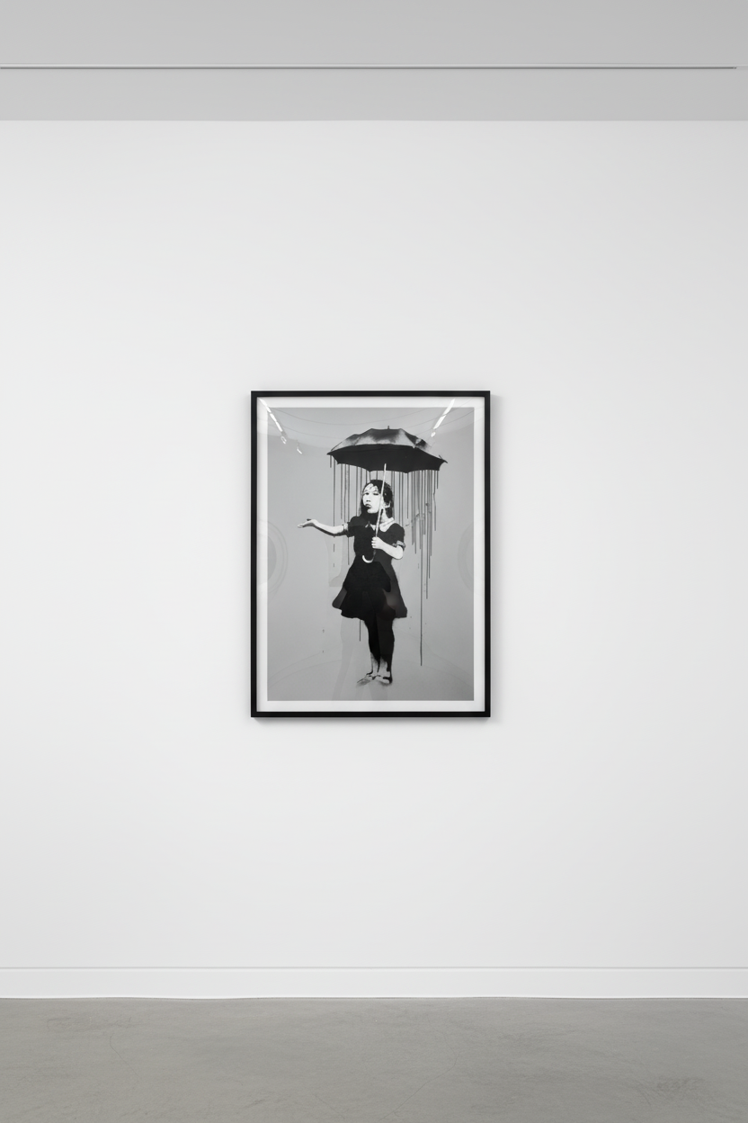 Banksy - NOLA Umbrella Girl Grey Rain, 2008, Screen print