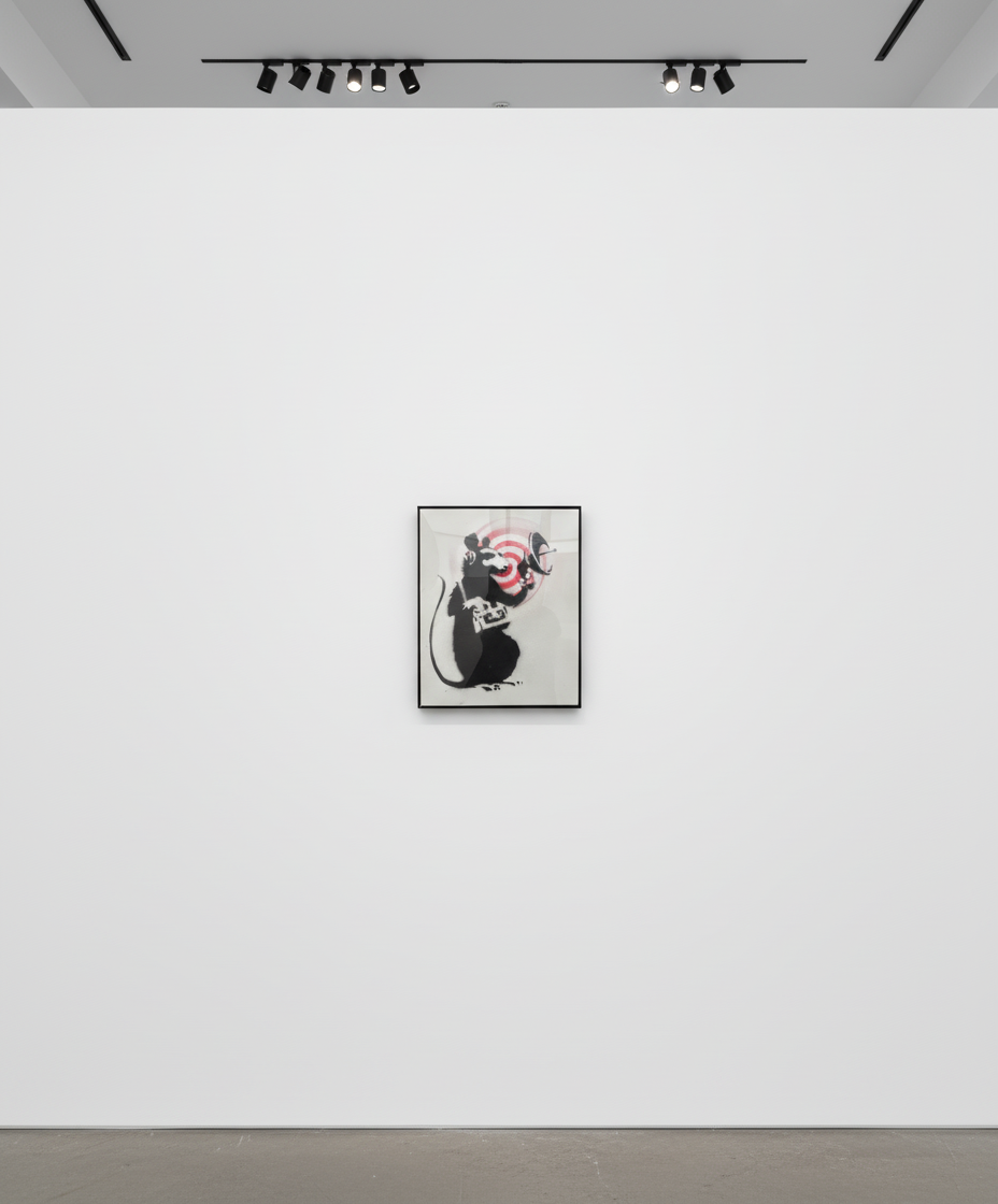 Banksy - Radar Rat, 2002, Stencil and spray paint on canvas