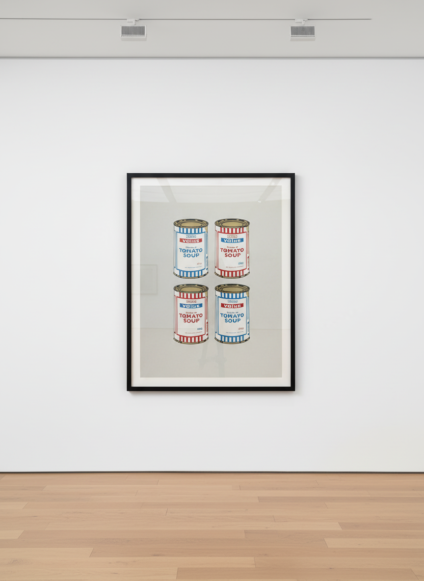Banksy - Soup Cans Quad (Red and Blue on Grey) (Signed), 2006, Screen print