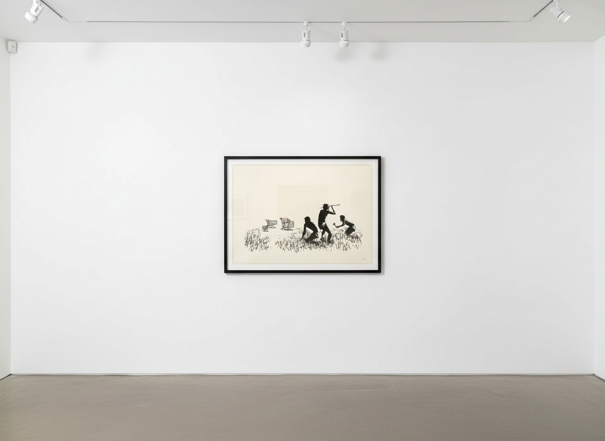 Banksy - Trolley Hunters (Black & White) (Unsigned), 2006, Screen print