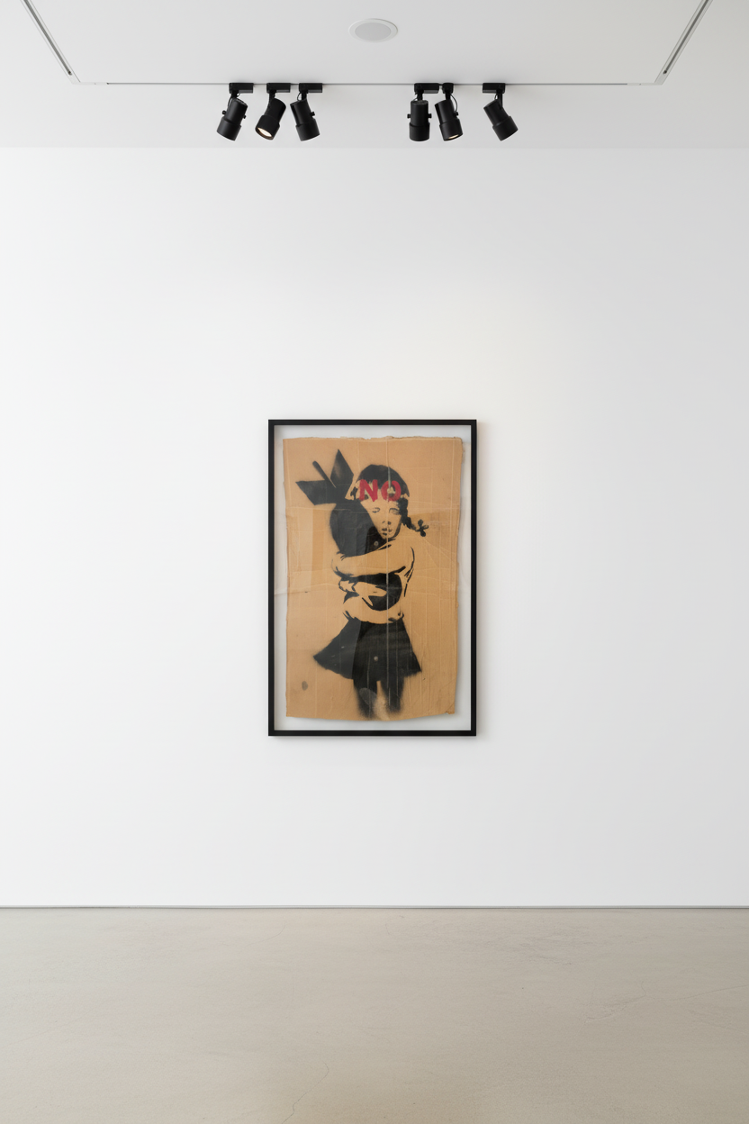 Banksy - Wrong War Cardboard (Bomb Hugger), 2003, Spray paint on cardboard