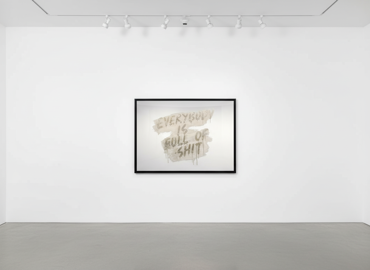 Mel Bochner - Everybody Is Full Of Shit, 2018, Laser engraving and hand-applied silver nitrate on laminated glass