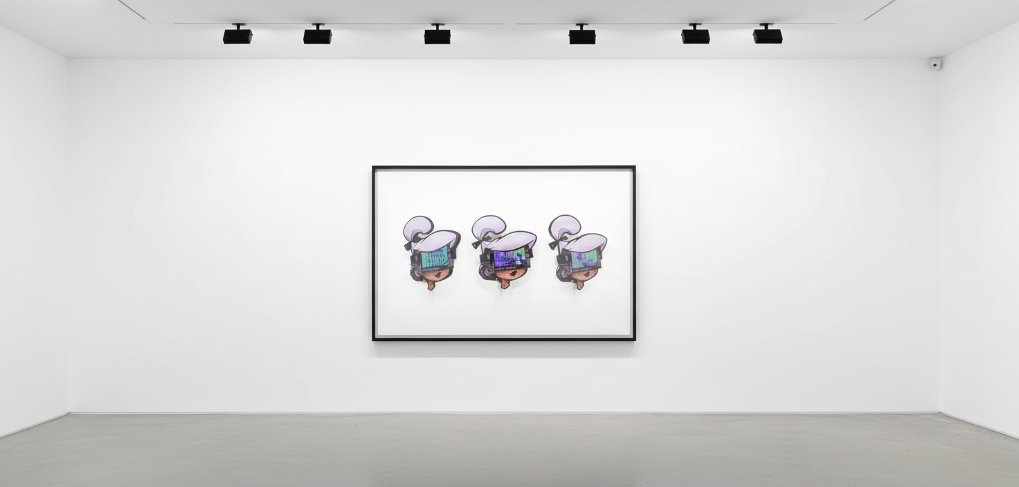 Connor Gottfried - Judy 3077, 2025, Aluminum composite panelling, leather straps, 19” IPS screen, video player