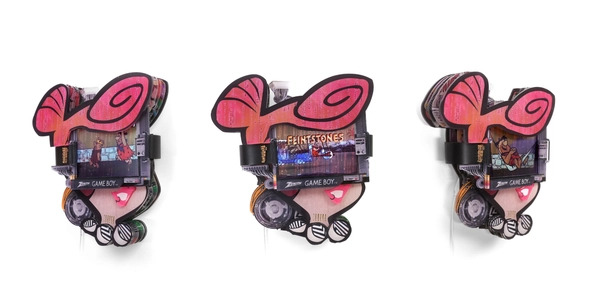 Connor Gottfried - Wilma, 2025, Laser cut acrylic, 7 color print, IPS panel, micro video player, Flintstones season 1
