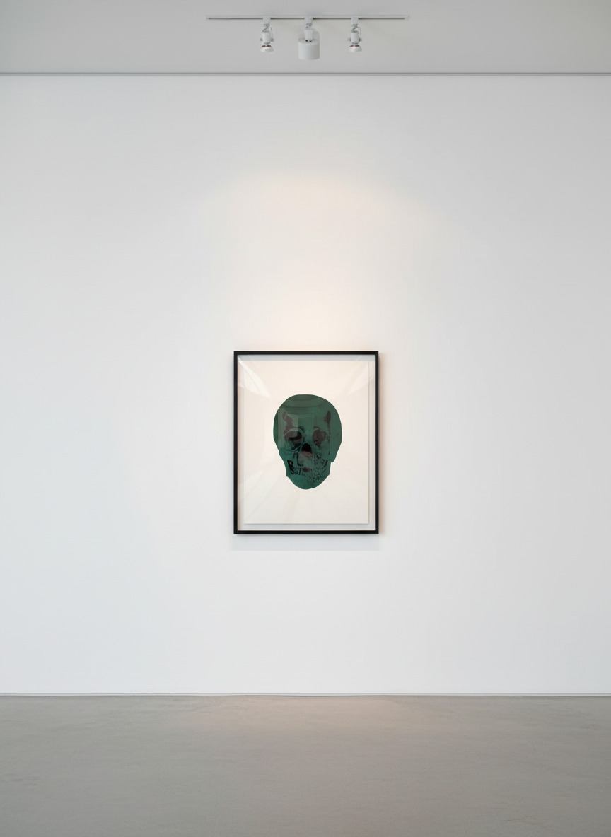 Damien Hirst - Racing Green/Raven Black Skull, 2009, 2 colour foil block on 300gsm Arches 88 archival paper.
Signed and nu...