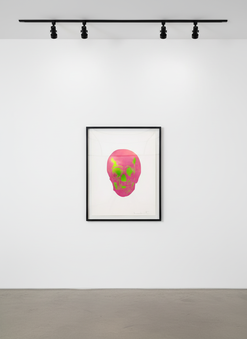 Damien Hirst - The Dead - Lime Green/Loganbery Pink, 2009, Two colour foil blocks on arches paper