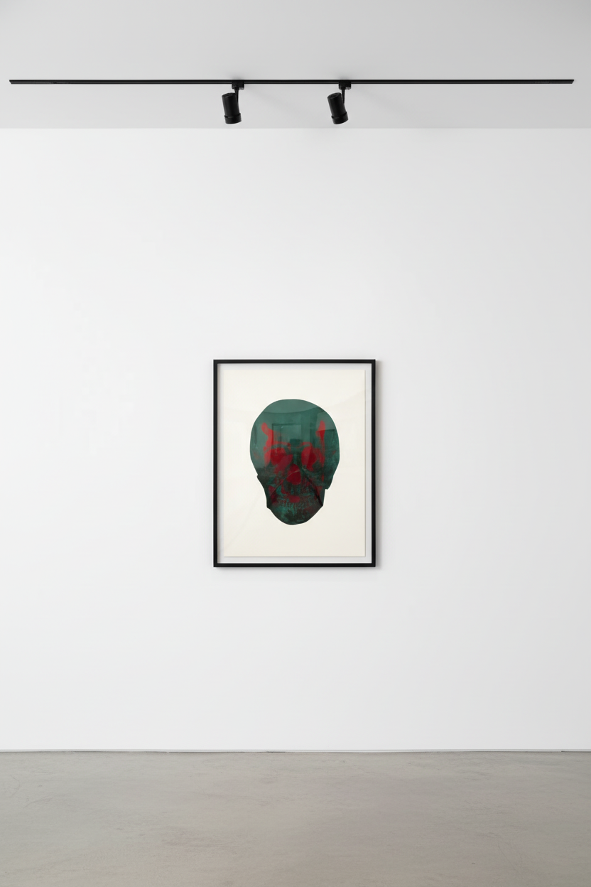 Damien Hirst - The Dead - Racing Green/Chili Red, 2009, Two colour foil blocks on arches paper