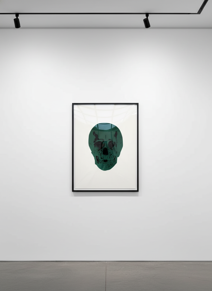 Damien Hirst - The Dead Racing Green/Raven Black Skull, 2009, Two colour foil blocks on arches paper