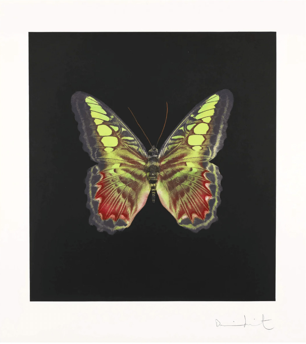 Damien Hirst - The Souls on Jacob's Ladder Take Their Flight (Large Red / Green Butterfly), 2007, Hand-inked photogravure ...