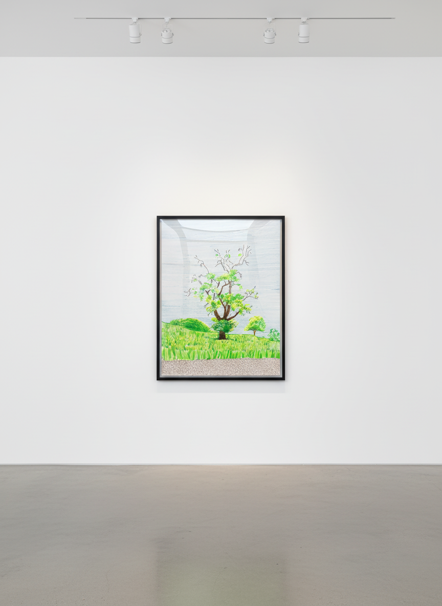 David Hockney - Hawthorn Bush in Front of a Very Old and Dying Pear Tree, 2019, Inkjet printed computer drawing on paper