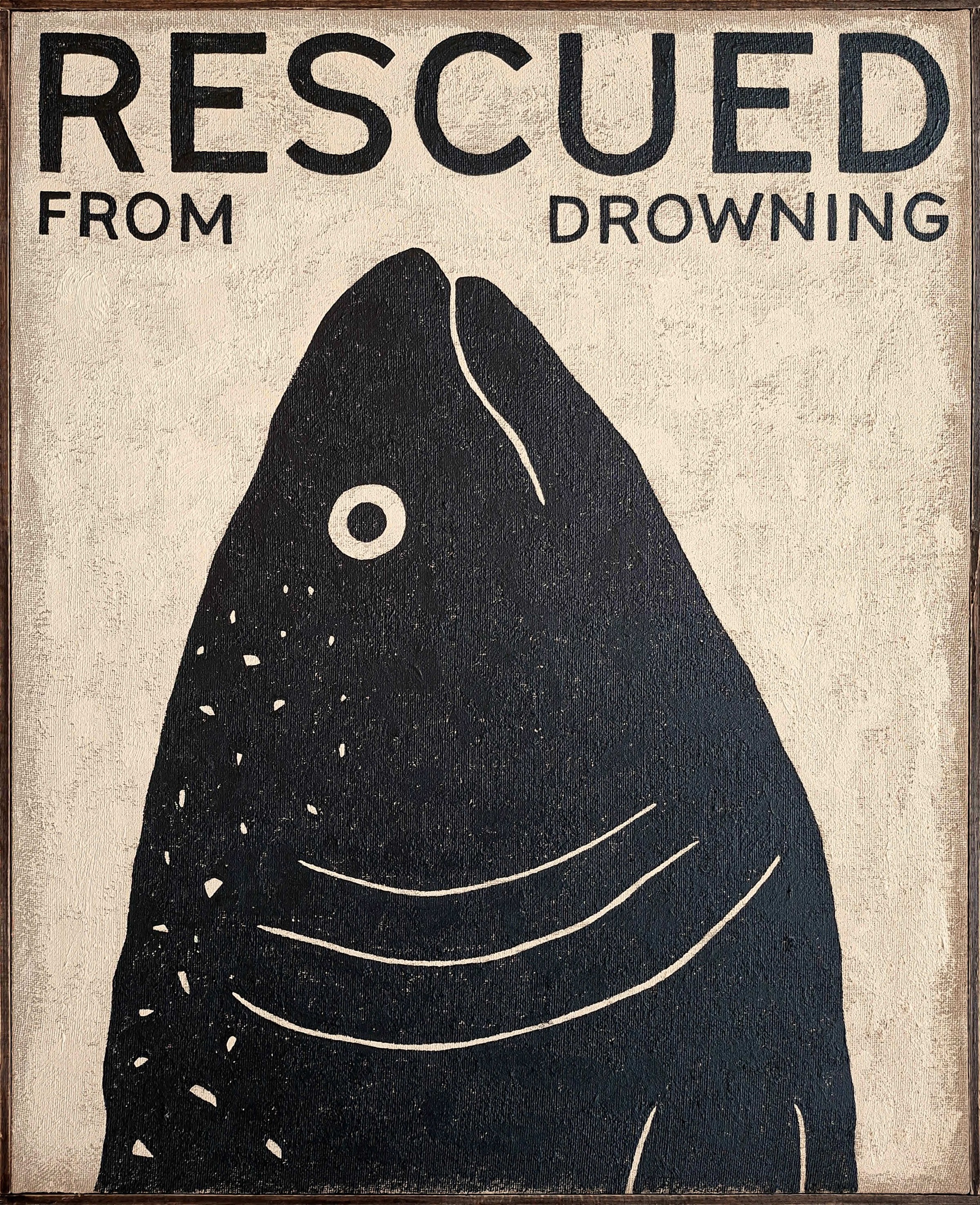 David Schmitt - Rescued From Drowning, 2026, Mixed Media on Raw Acrylic Canvas | Hand-Framed with Oak