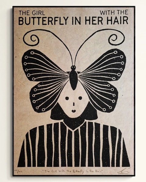 David Schmitt - The Girl With The Butterfly In Her Hair, 2026, Printed on Handmade Lokta Paper