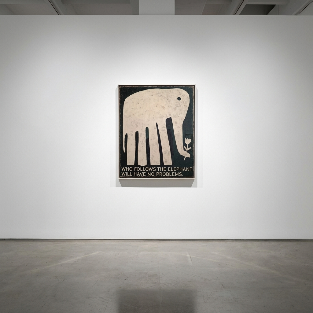 David Schmitt - Who Follows The Elephant, 2026, Mixed Media on Raw Acrylic Canvas | Hand-Framed with Oak