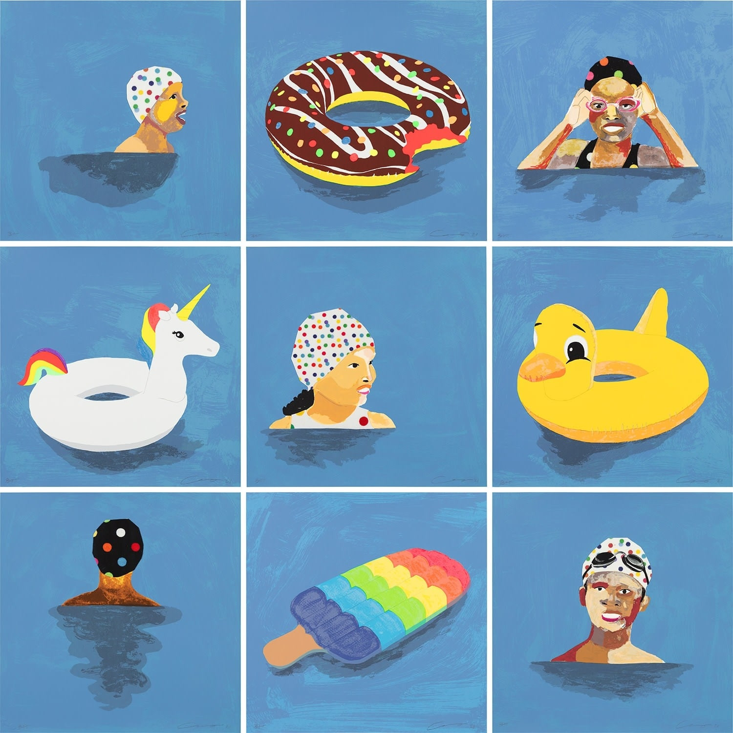 Derrick Adams - How I Spent My Summer (Set of 9), 2021, Screen prints with collage
Hand signed in pencil