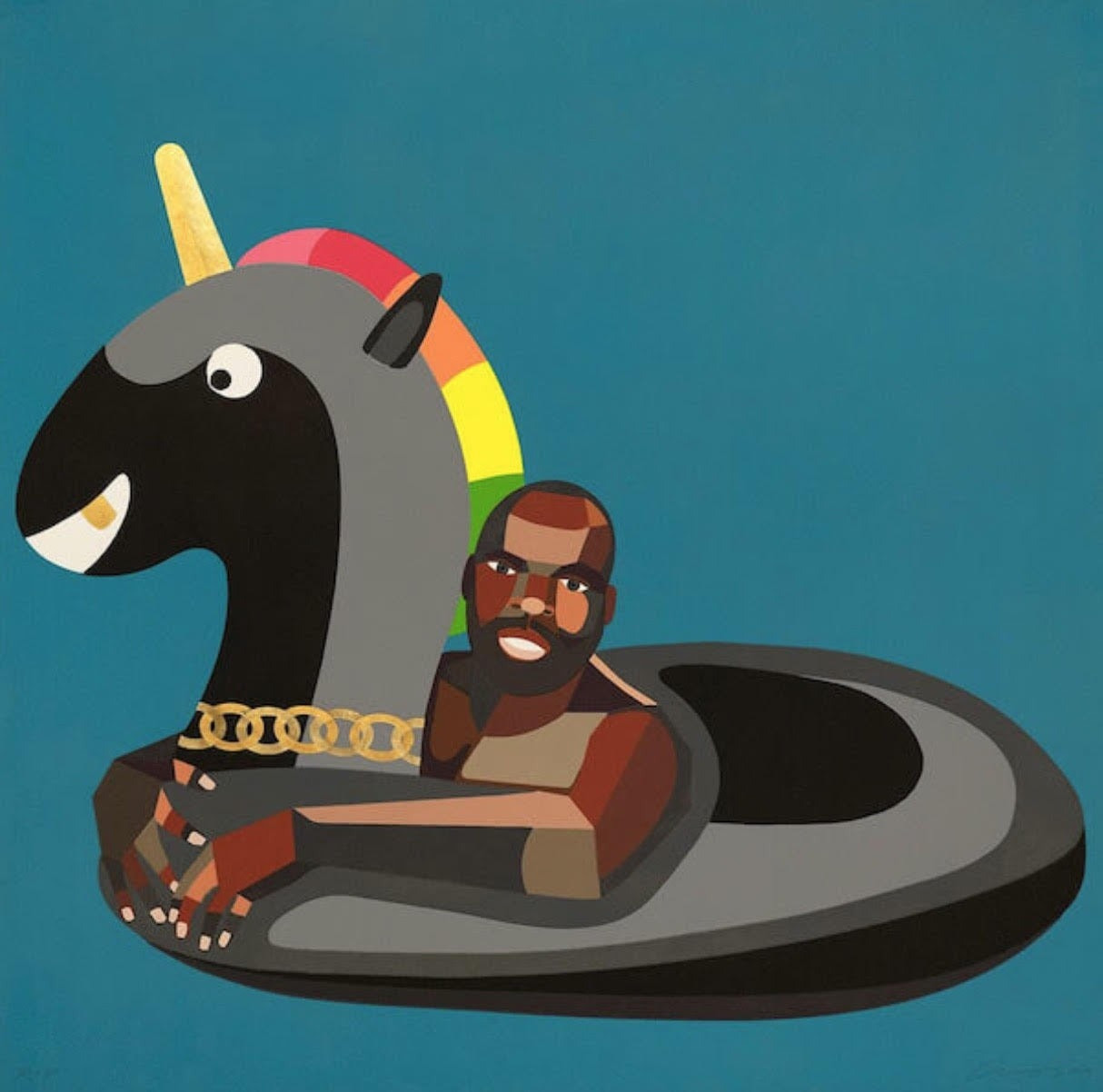 Derrick Adams - Self Portrait on Float, 2019, Woodblock, gold leaf and collage
Hand signed and numbered