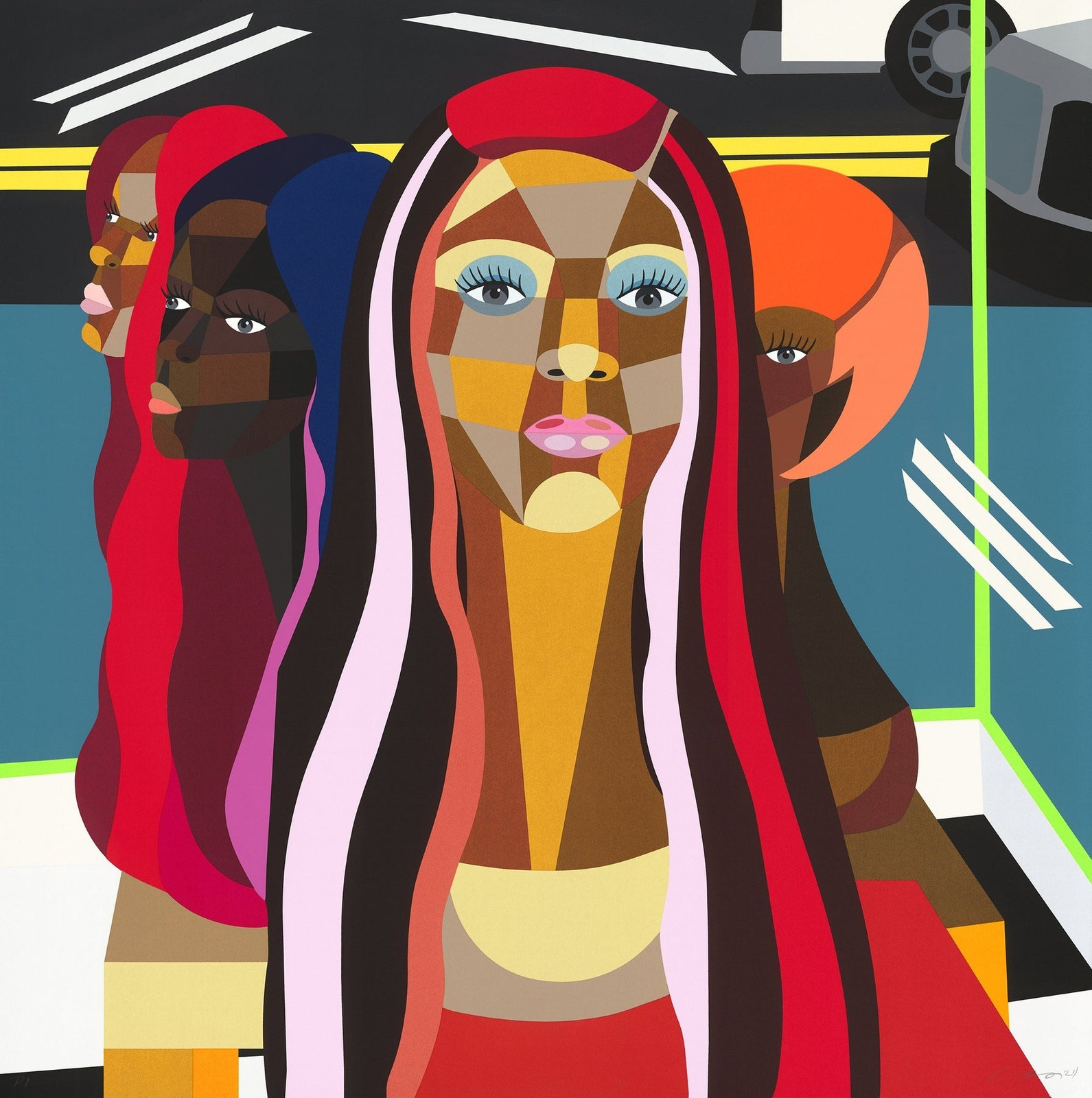 Derrick Adams - Where My Girls At?, 2024, Screenprint on Lanaquarelle watercolor paper
Signed