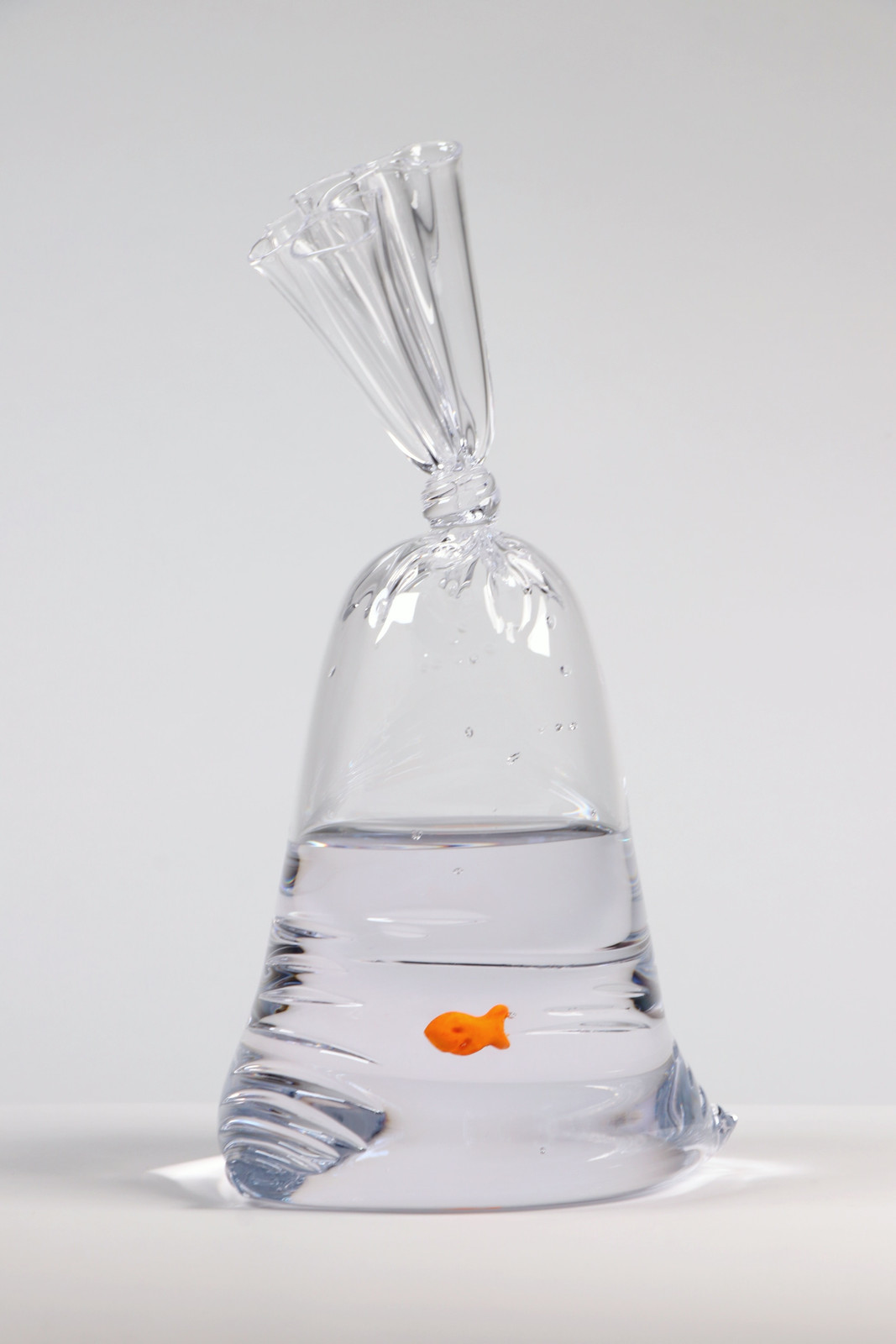 Dylan Martinez - Limited Edition Goldfish Cracker Water Bag (205), 2023, Hand blown glass sculpture with ceramic fish element