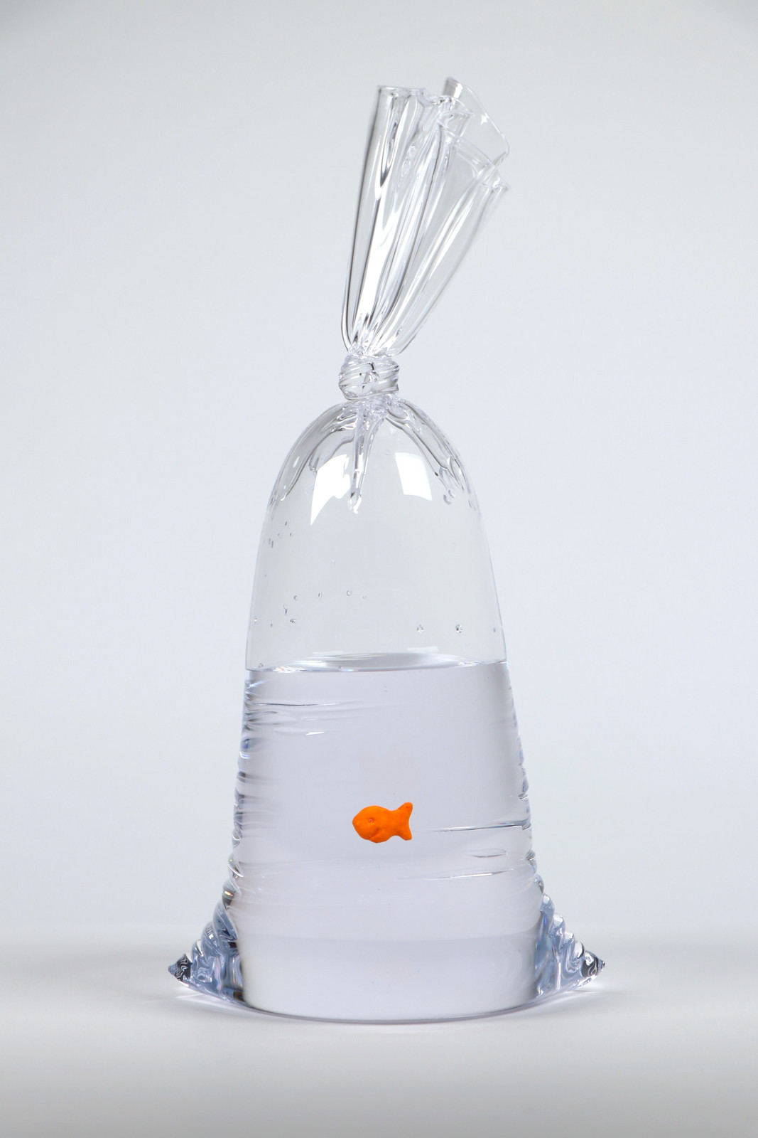 Dylan Martinez - Limited Edition Goldfish Cracker Water Bag (228)- large, 2024, `Hand blown glass sculpture with ceramic f...