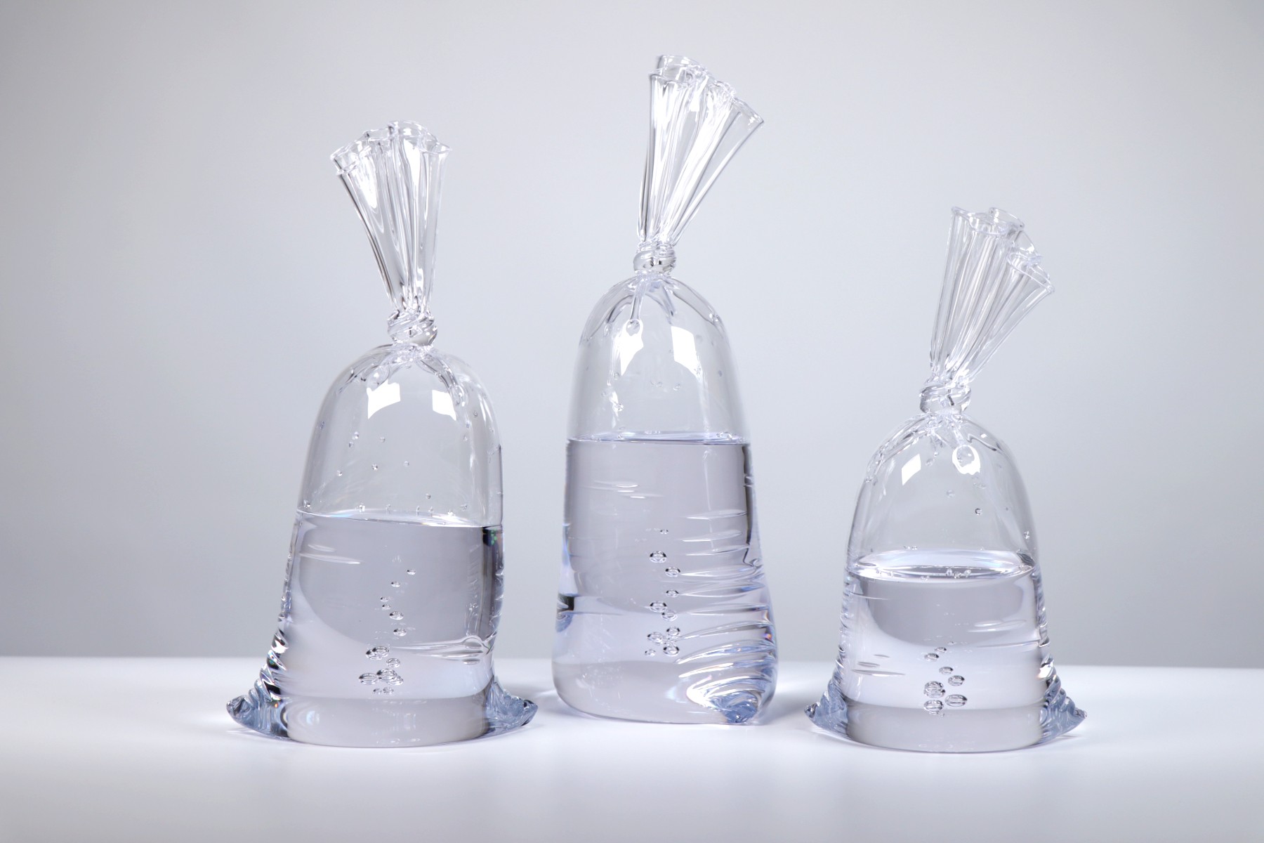 Dylan Martinez - Water Bag Trio: F19, F20, F21, Glass Sculptures - Hot Sculpted, Sandblasted, Acid Etched