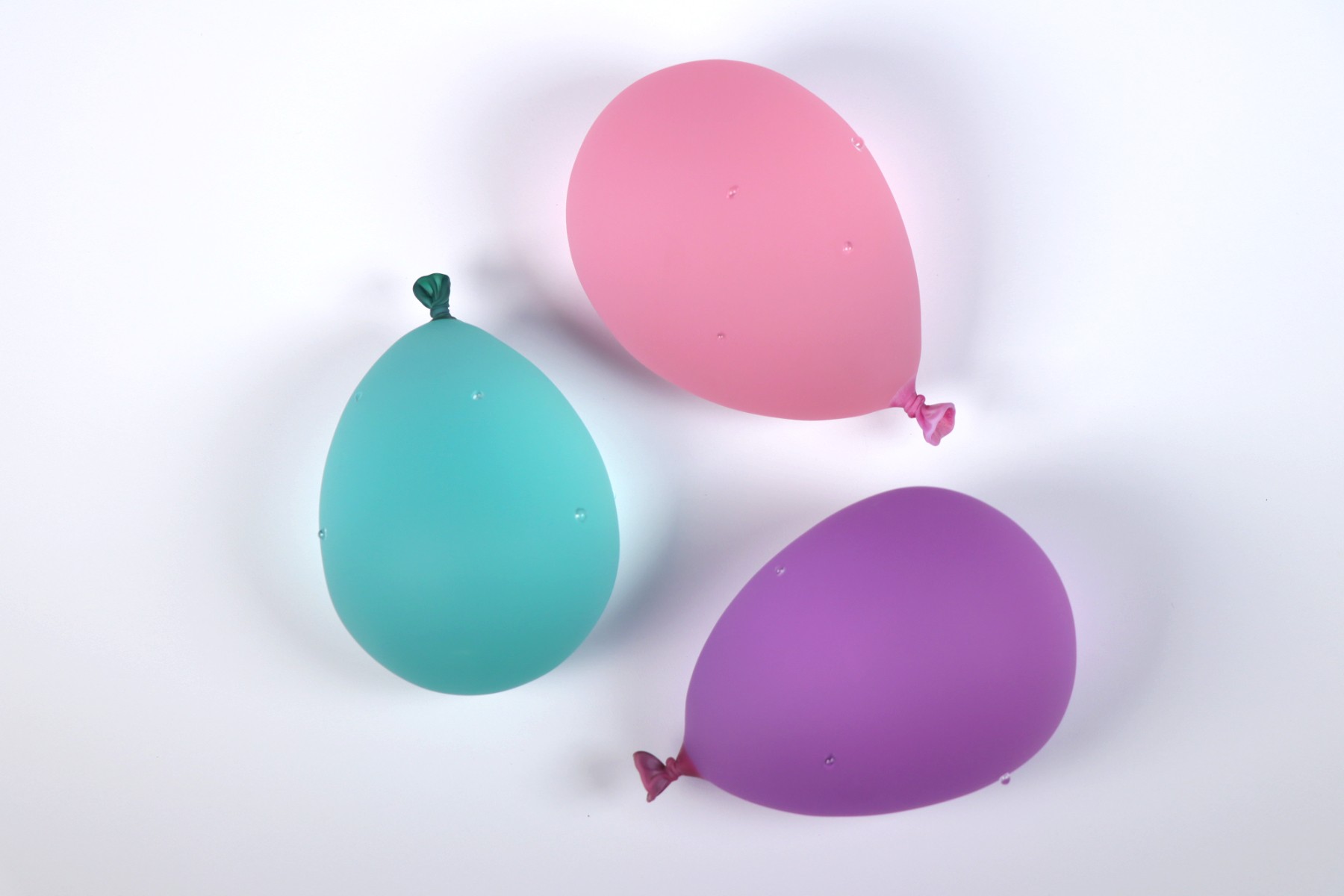Dylan Martinez - Water Balloons Trio 1 - Light Green w/ droplets, Pink w/ droplets, Purple w/ droplets, 2026, Glass Sculpt...