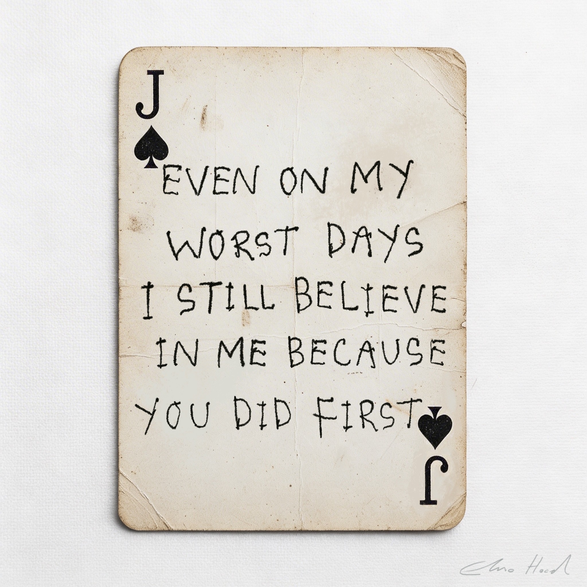 Elmo Hood - I Still Believe In Me, 2026, Mixed Media Playing Card on Wooden Backed Canvas | Signed
