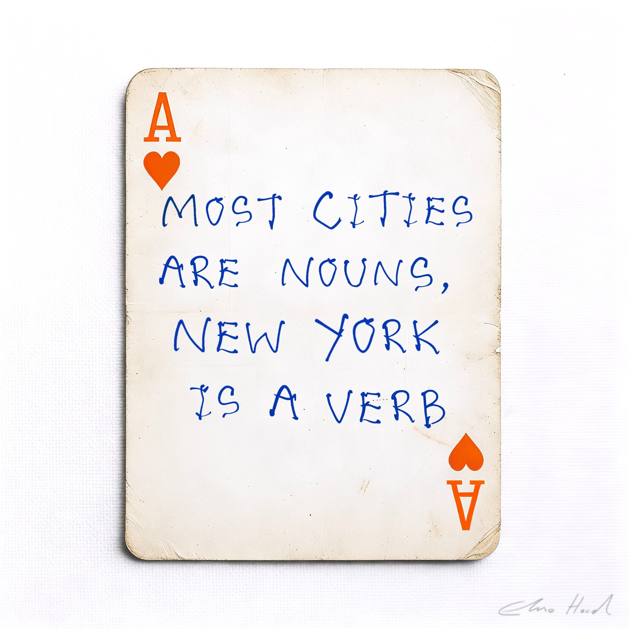 Elmo Hood - New York Is A Verb, 2026, Mixed Media Playing Card on Wooden Backed Canvas | Signed