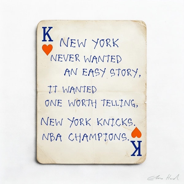 Elmo Hood - New York Never Wanted An Easy Story, 2026, Mixed Media Playing Card on Wooden Backed Canvas | Signed