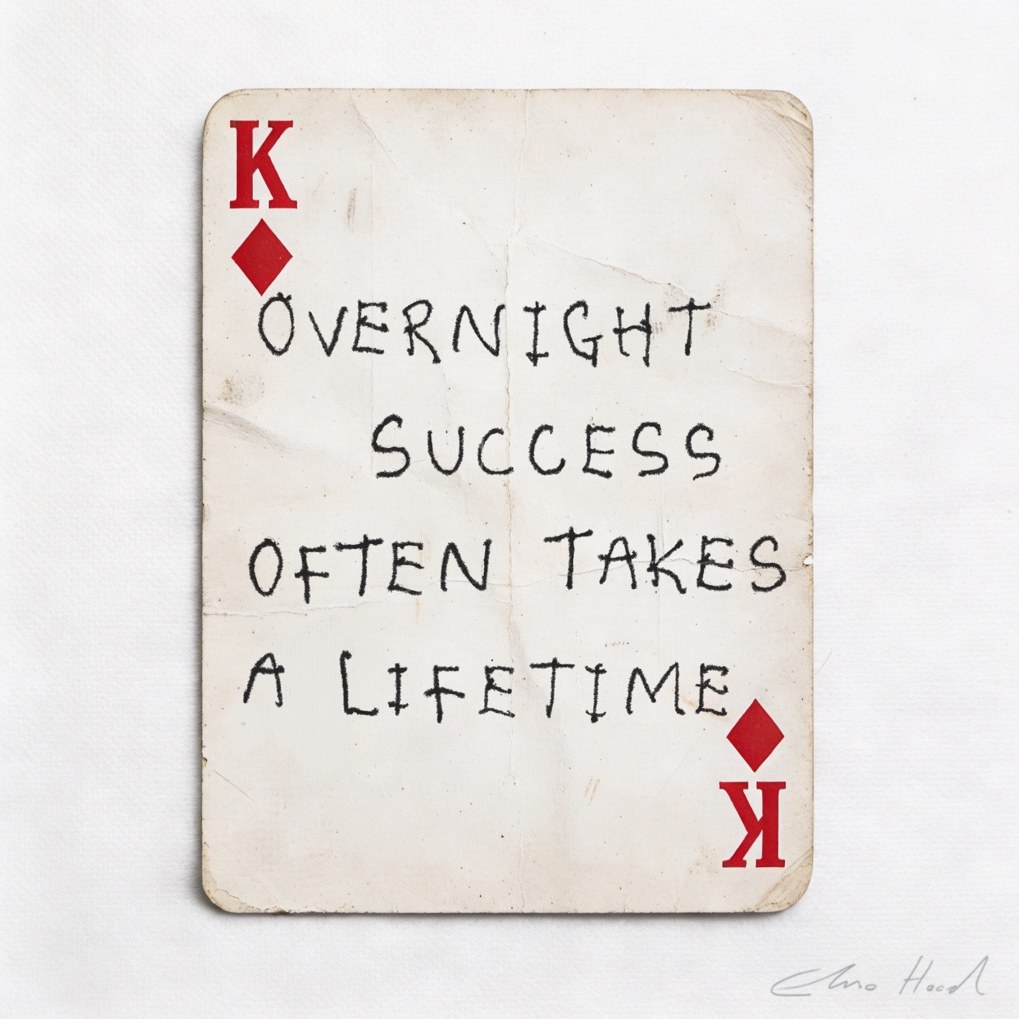 Elmo Hood - Overnight Success, 2026, Mixed Media Playing Card on Wooden Backed Canvas | Signed