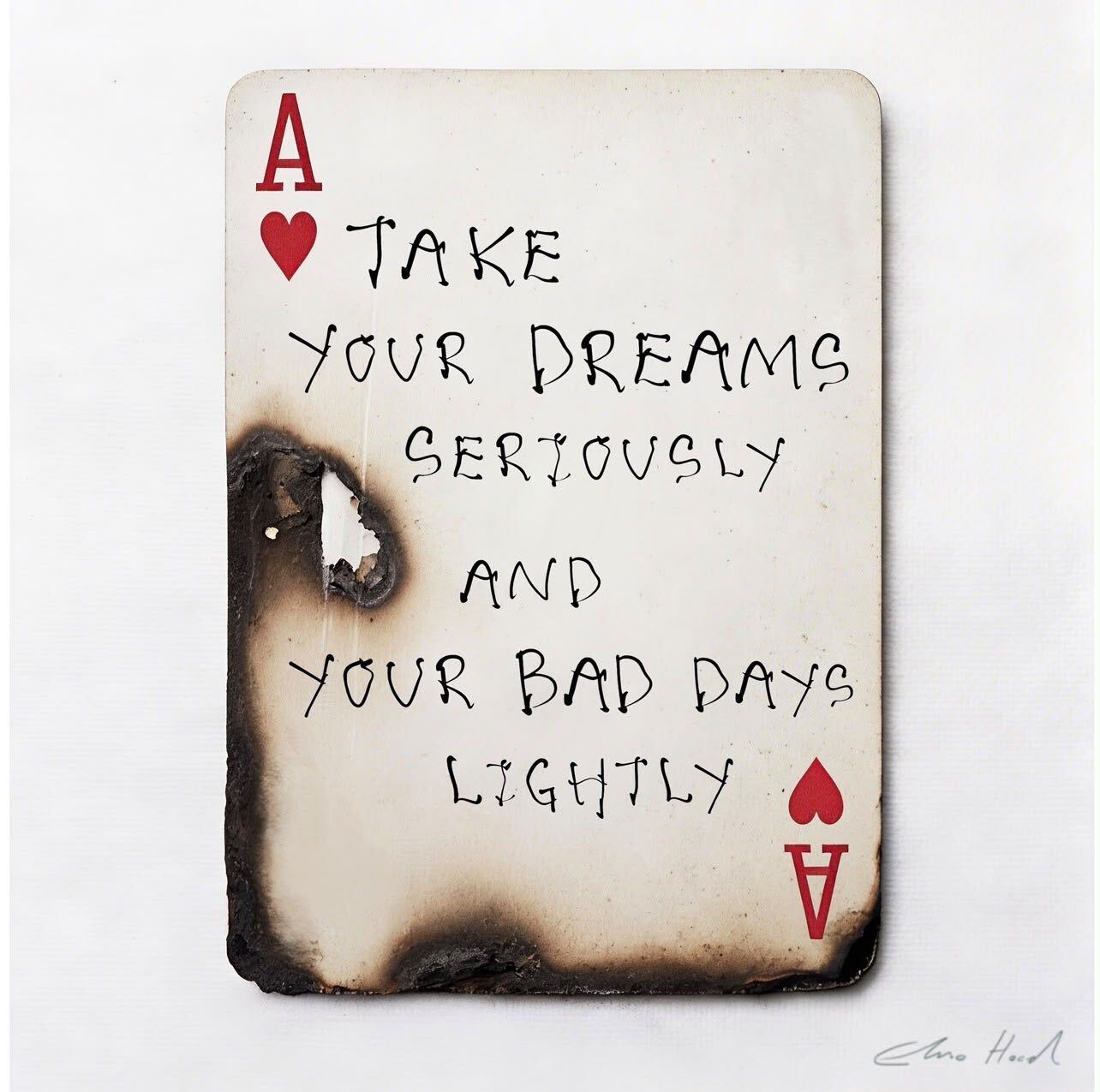 Elmo Hood - Take Your Dreams Seriously, 2026, Mixed Media Playing Card on Wooden Backed Canvas | Signed