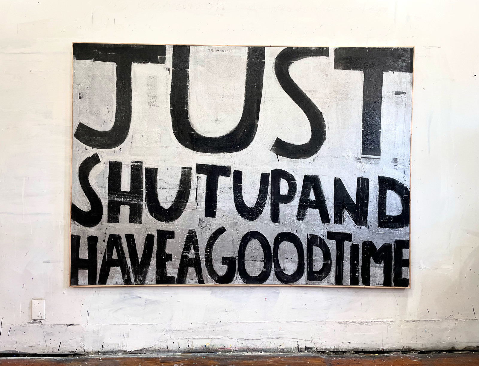 Eric Stefanski - Just Shut Up, 2024, Enamel on canvas with artist frame