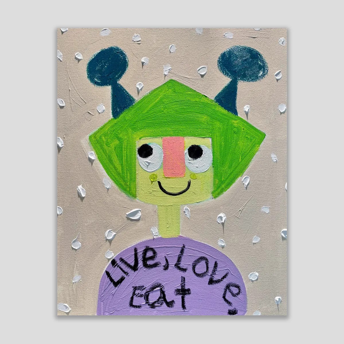 Fanny Brodar - Live Love Eat, 2022, Acrylic and oil pastel on canvas
