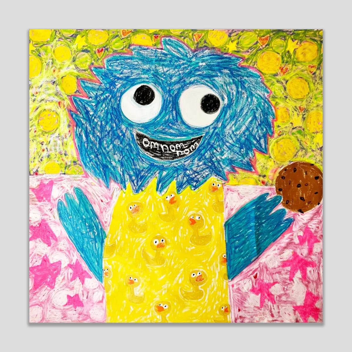 Fanny Brodar - Om Nom Nom, 2022, Acrylic, oil stick, and spray paint on canvas