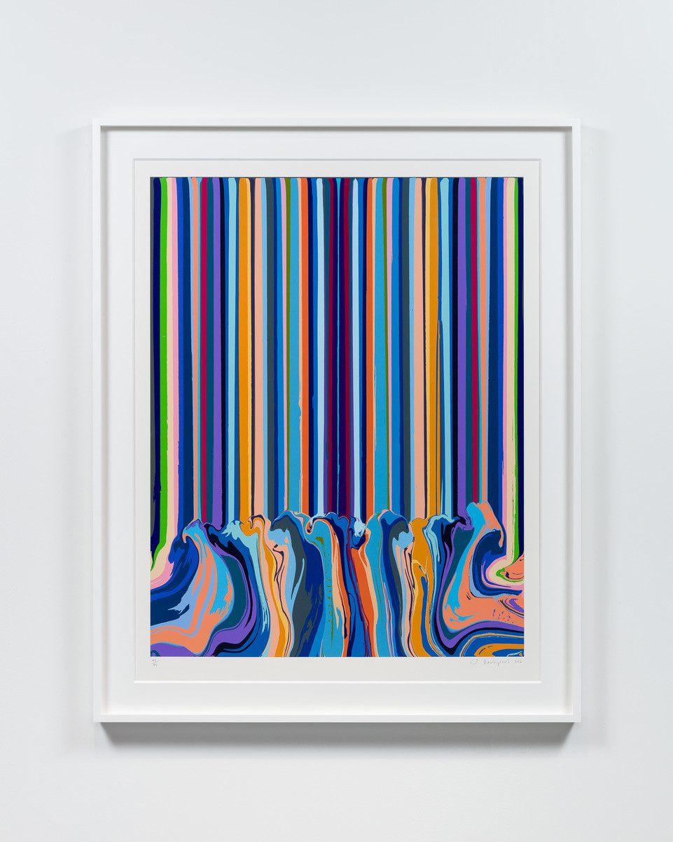 Ian Davenport - Mirror Enamel Blue, 2021, Gloss enamel screenprint in 38 colours on Somerset Tub Sized Satin 600gsm paper
