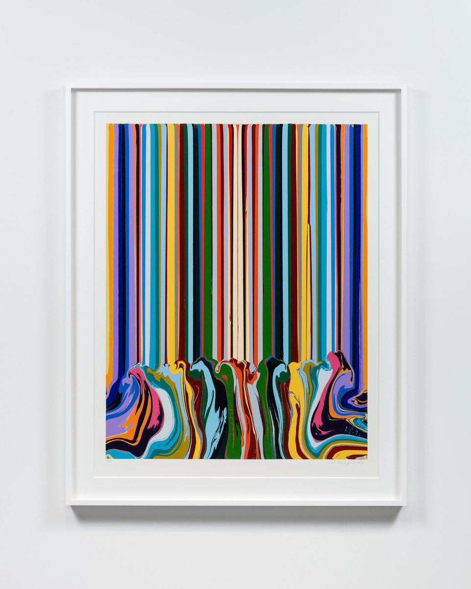 Ian Davenport - Mirror Enamel Turquoise, 2021, Gloss enamel screenprint in 38 colours on Somerset Tub Sized Satin 600gsm p...