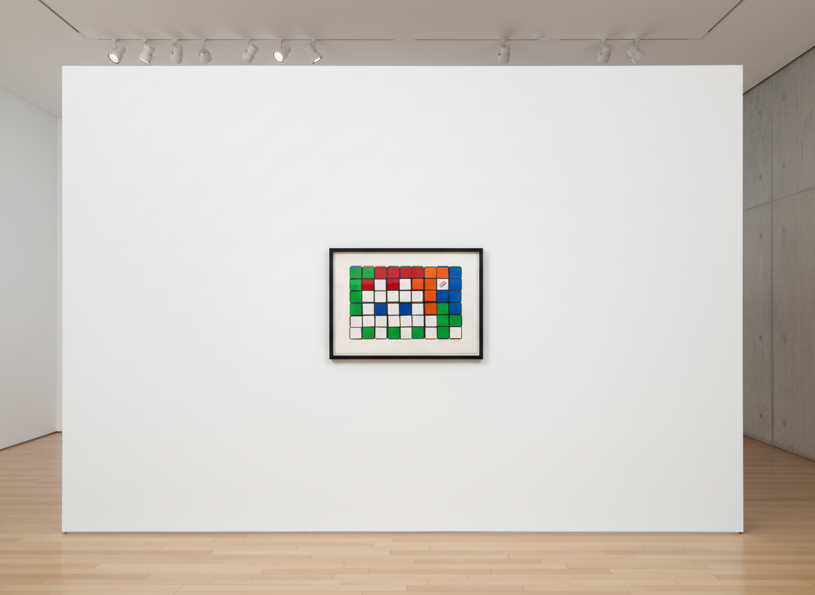 Invader - 6 Cubes  (Orange/Blue), 2009, Screen print on paper
Signed & numbered