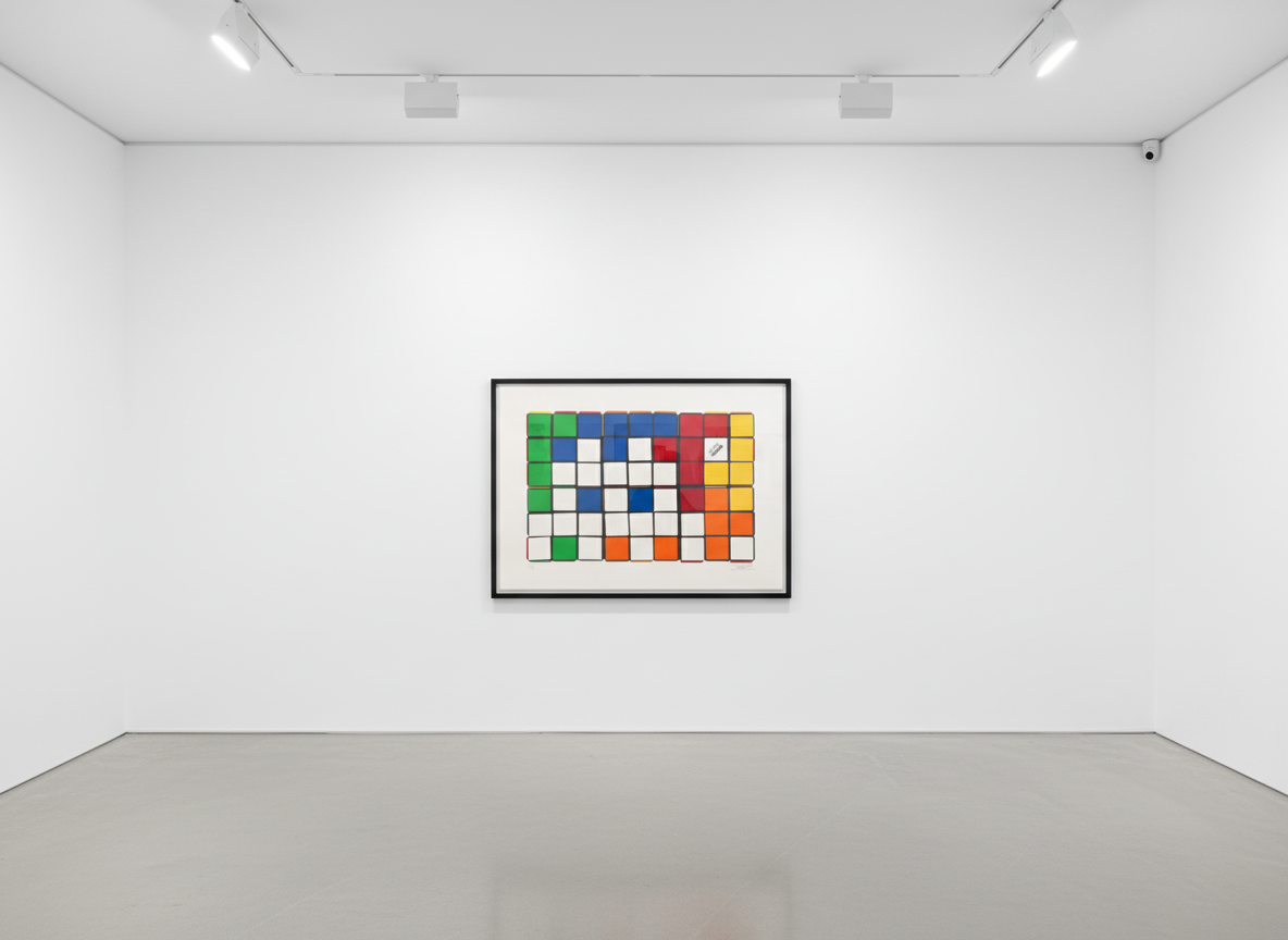 Invader - 6 Cubes  (Red/Yellow), 2009, Screen print on paper
Signed & numbered