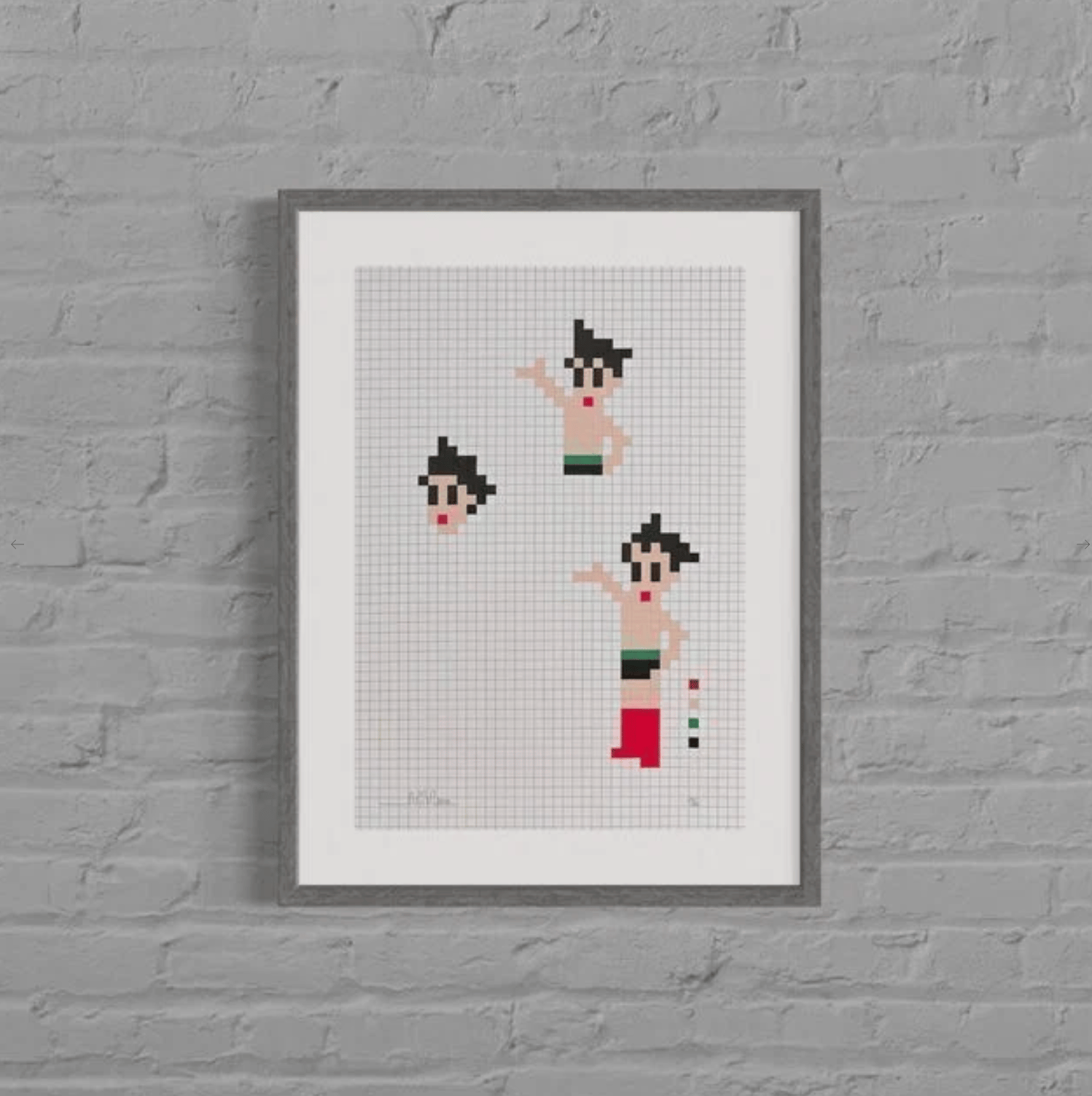 Invader - Astroboys, 2014, Screen print in colors on graph paper.
